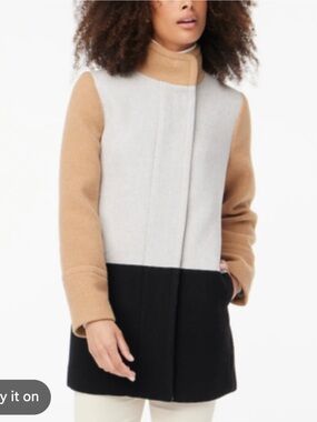 J. Crew Factory Colorblock City Coat in Camel, Light Gray & Black